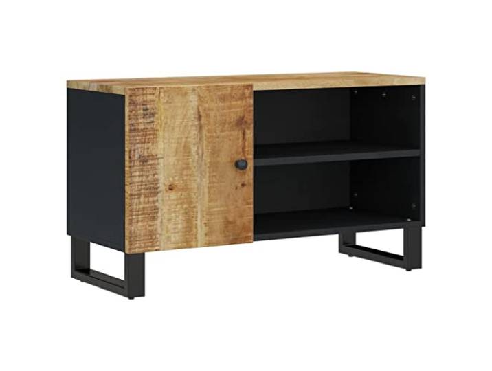 Kaorsrow TV-Schrank 80x33x46 cm Lowboard aus Massivholz Mango & Eisen Kompakter Fernsehtisch fürs Wohnzimmer und Schlafzimmer mit Türfach und robusten Eisenbeinen.