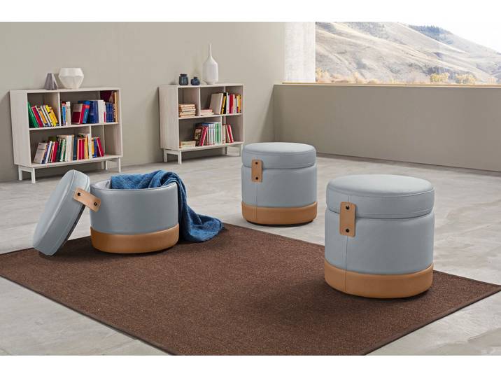 Hocker, Rindsleder »NUVOLE«, Blau, 50×50×50 cm, Mit Stauraum, Modern, EGOITALIANO