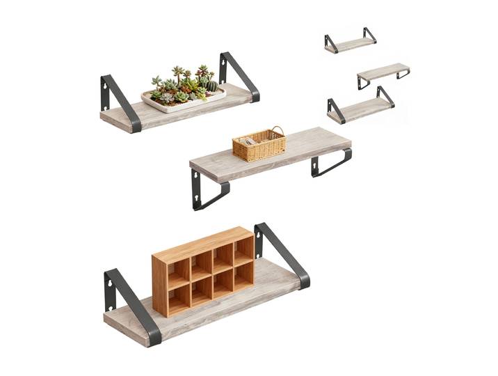 Wandregal Set 3 Grössen 6er Pack Beige-Schwarz