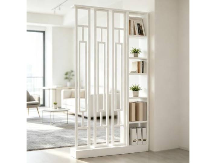 Raumteiler mit Regalen, Trennwand für den Eingangsbereich, Säule vom Boden bis zur Decke – freistehender Raumteiler mit Ablagefach, freistehende Dekoration für Schlafzimmer (C White + White, 100cm)