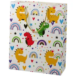 Bunte Dinosaurier-Regenbogen-Geschenktüte, 32 cm x 26 cm x 10 cm