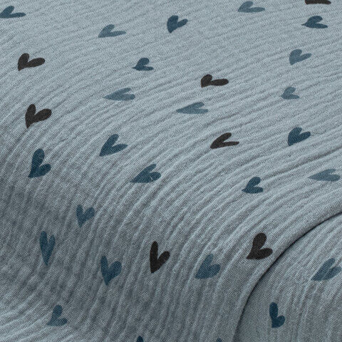 Musselin/Doppel-Gaze "Herzchen", blau-color