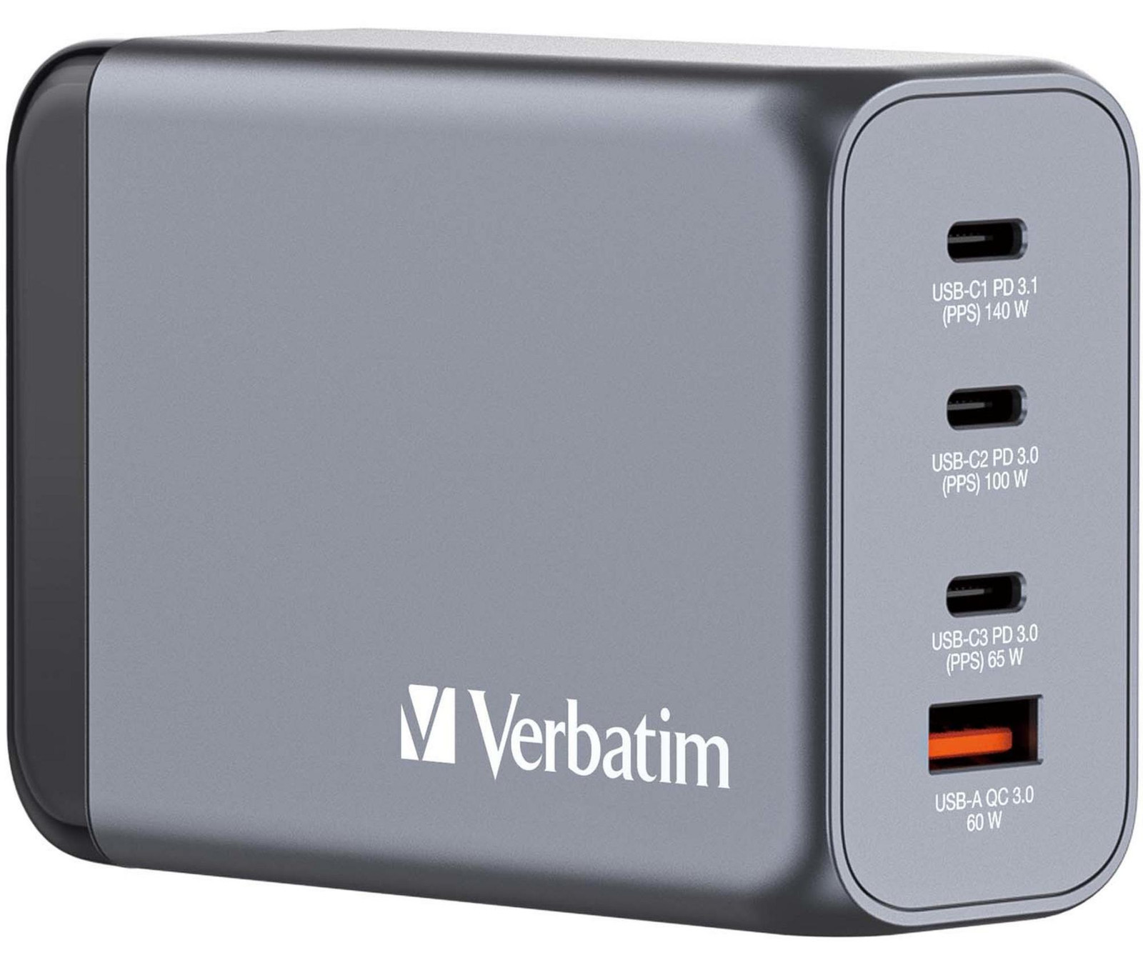 Verbatim GNC-240 GaN-lader, 240W met 3x USB-C PD en 1x USB-A QC