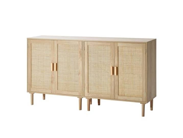 VEVOR Armoire en rotin\, Lot de 2\, Armoire de Rangement en rotin avec 4 Portes magnétiques et étagères réglables\, Commode en rotin Polyvalente\, Buffet pour Couloir\, entrée\, Naturel\, 160 x 37\,5 x 88 cm