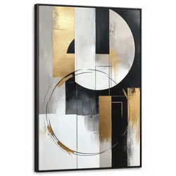 LEINWAND Bilder mit Rahmen - Abstrakt - Gold - Silber - Formen - Ästhetik - 100x150
