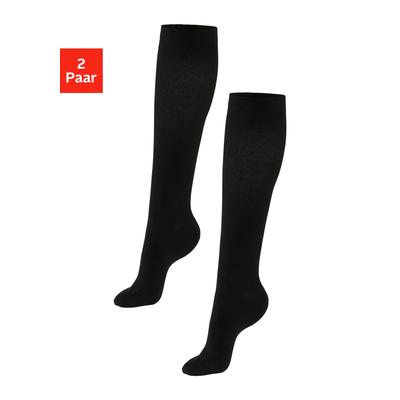Stützkniestrümpfe H.I.S "Damen & Herren Kompressionsstrümpfe, Reisestrümpfe", Damen, Gr. 39-42, schwarz (2x schwarz), Baumwolle, Elasthan, Polyamid, unifarben, normal, Socken, für Sport, Arbeit, Flug & Schwangerschaft