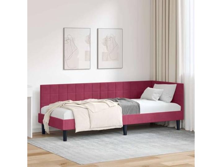 WDGJJFECNMUEHI Stoffbezug Schlaffunktion Eckbett 80x200 cm Rot Eckbettgestell mit Kopfteil Weinrot 80 cm x 200 cm Samt Schlafsofa L-Form Stauraum Bettgestell Lattenrost Gästebett