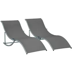 MODFU Sonnenliege 2er Set aus Aluminium in Dunkelgrau, 165x61x63 cm, faltbar