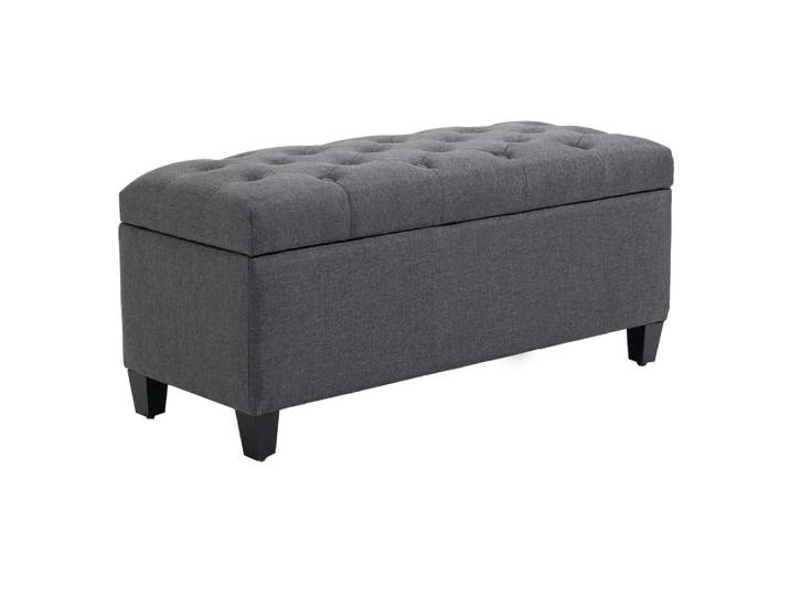 Banc de rangement pouf salon capitonné gris foncé