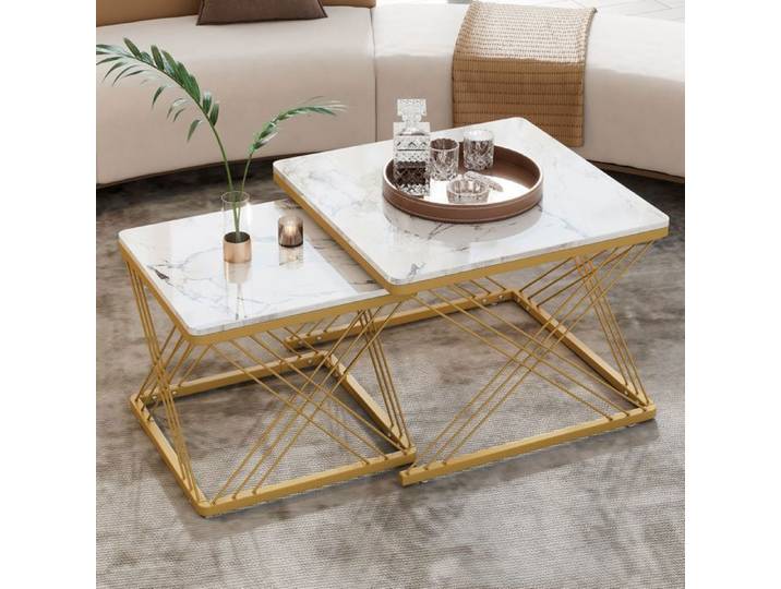 Lot de 2 Table basse gigogne - 60x60x45cm et 45x45x40cm - Métal - Design moderne