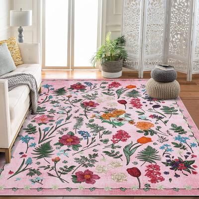 Garvee Area Rug Washable Boho Rugs Non Slip Low Pile Floral Small Carpet for Room