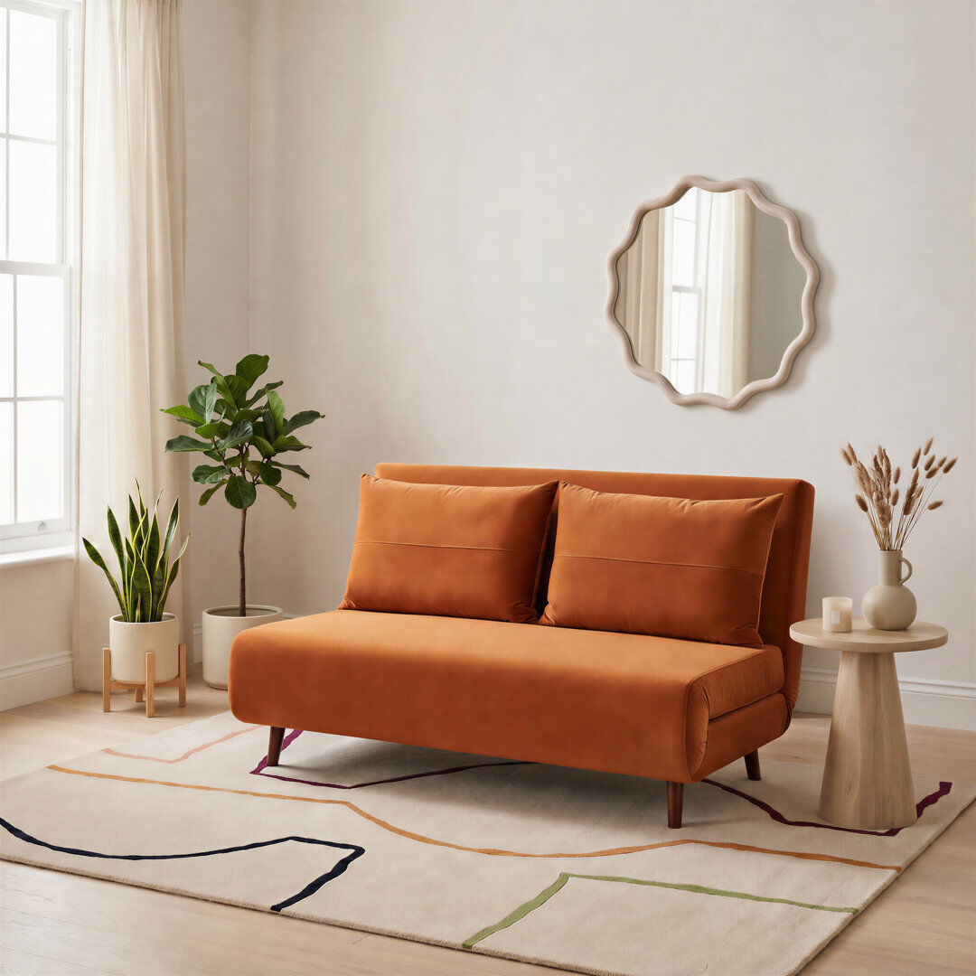 Canora Grey Berlyn Futon Sofa Bed - Luxury Simple Modern Folding Design Orange Velvet Full/Double