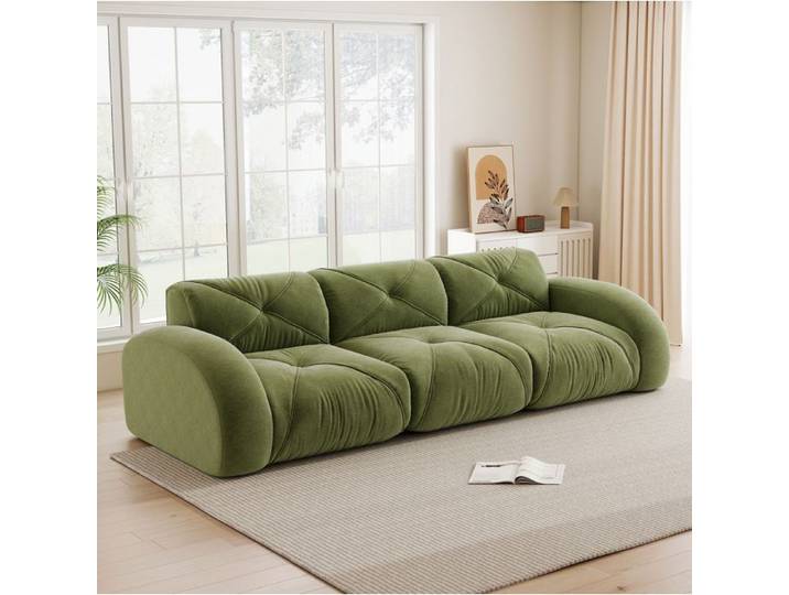 Canapé modulable 3 places en chenille sans armature mousse 32D moulée sans montage vert - UVRION