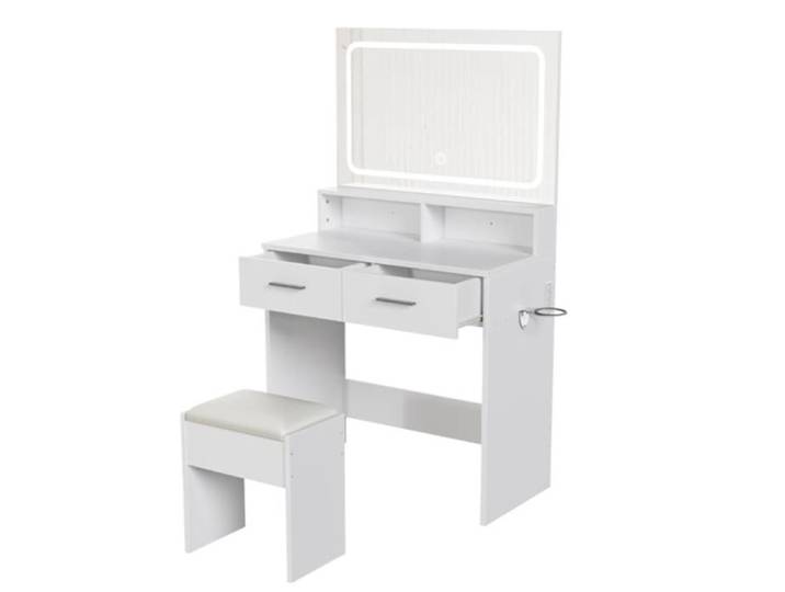 Ensemble coiffeuse - PROMIRACAL - Miroir LED - 2 tiroirs - Tabouret velours - Design moderne