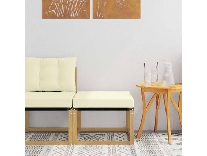Xolmizyn Fußhocker Akazie Holz & Textilene Stoff Weiß 60x60x45 cm Wetterfestes Design, Modular & Flexibel, Cremefarbenes Kissen