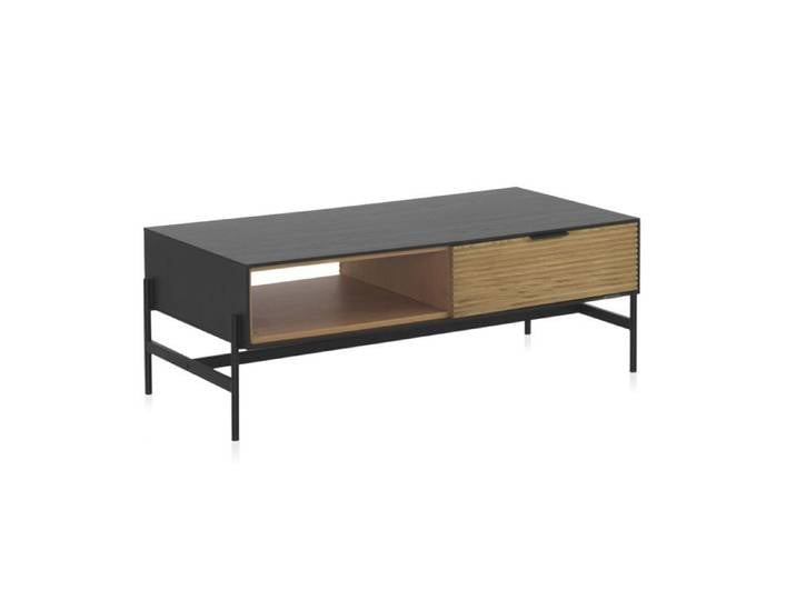 Table basse avec placage en frêne noir et pieds en métal noir - REF. 10977