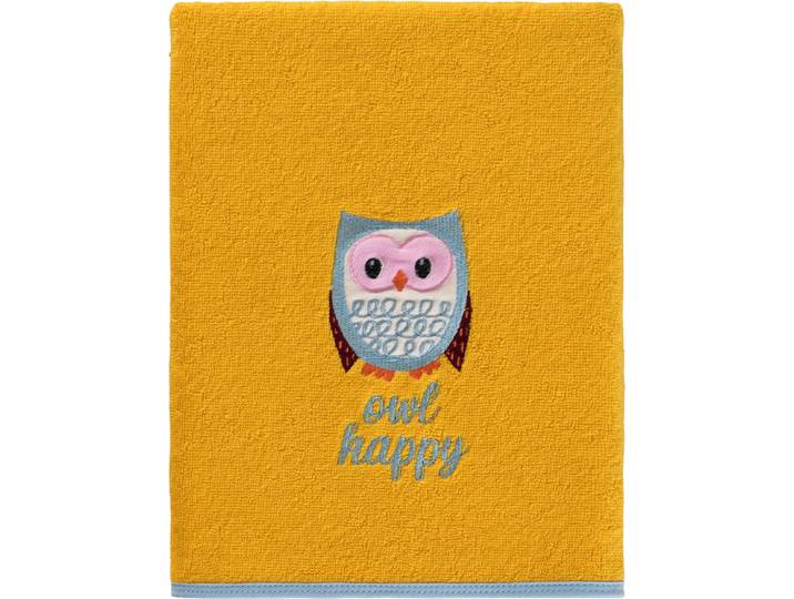 Handtuch EGERIA OWL , gelb, B:50cm L:90cm, Frottier, Baumwolle, Handtücher, Handtuch, mit Eulen Applikation