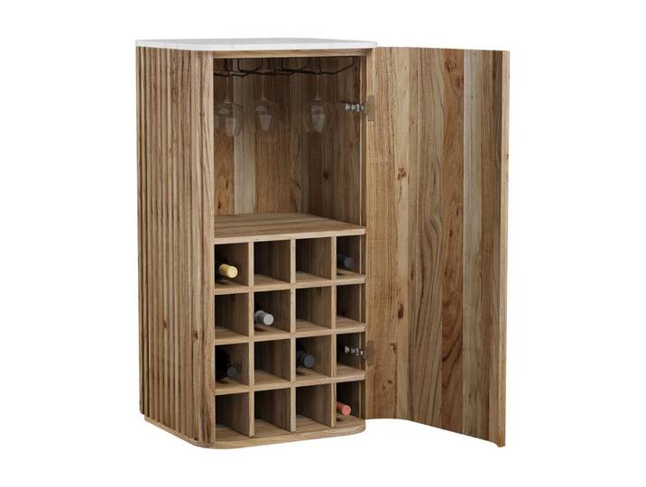 PREISBRECHER Barschrank Winston in weiß, Akazie, Marmor, Akazie massiv - 50x105x50 (BxHxT)