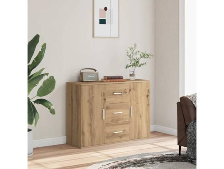 HEFZGDB Modernes Sideboard mit Montageanleitung für einfachen Aufbau in Artisan-Eiche, Sideboard mit großer Ablagefläche für Deko und Pflanzen aus Holzwerkstoff, Stabiles