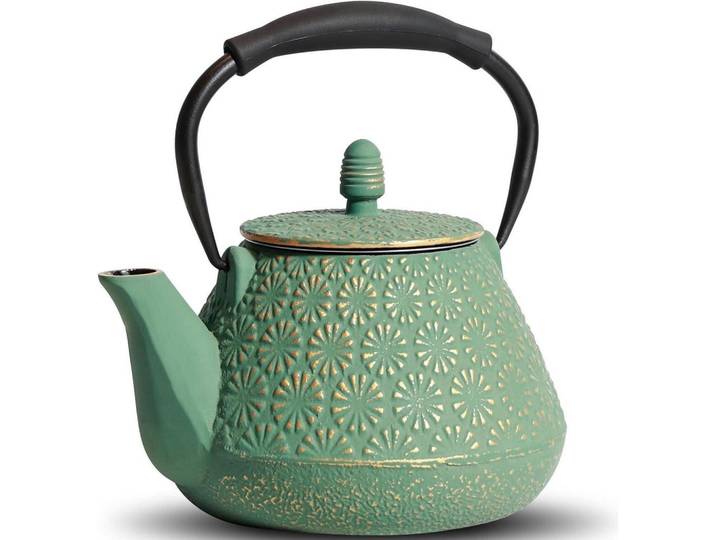 Teekessel Gusseisen 950ml Kirschblütenmuster Grün, Hellgrün, Metall, 17x8 cm, Geschirr, Kannen & Karaffen, Teekannen