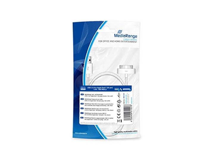 MediaRange MRCS181 oplaad- en datakabel 1m USB 2.0 Apple Dock wit