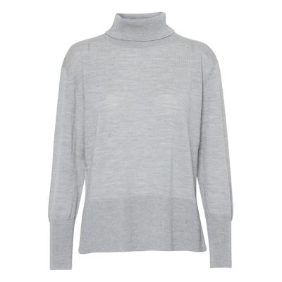 Strickpullover PULZ JEANS "Damen Strickpullover PZSADIE", Damen, Gr. M, grau (light grau melange), Obermaterial: 100% Wolle WO., Pullover Strickpullover