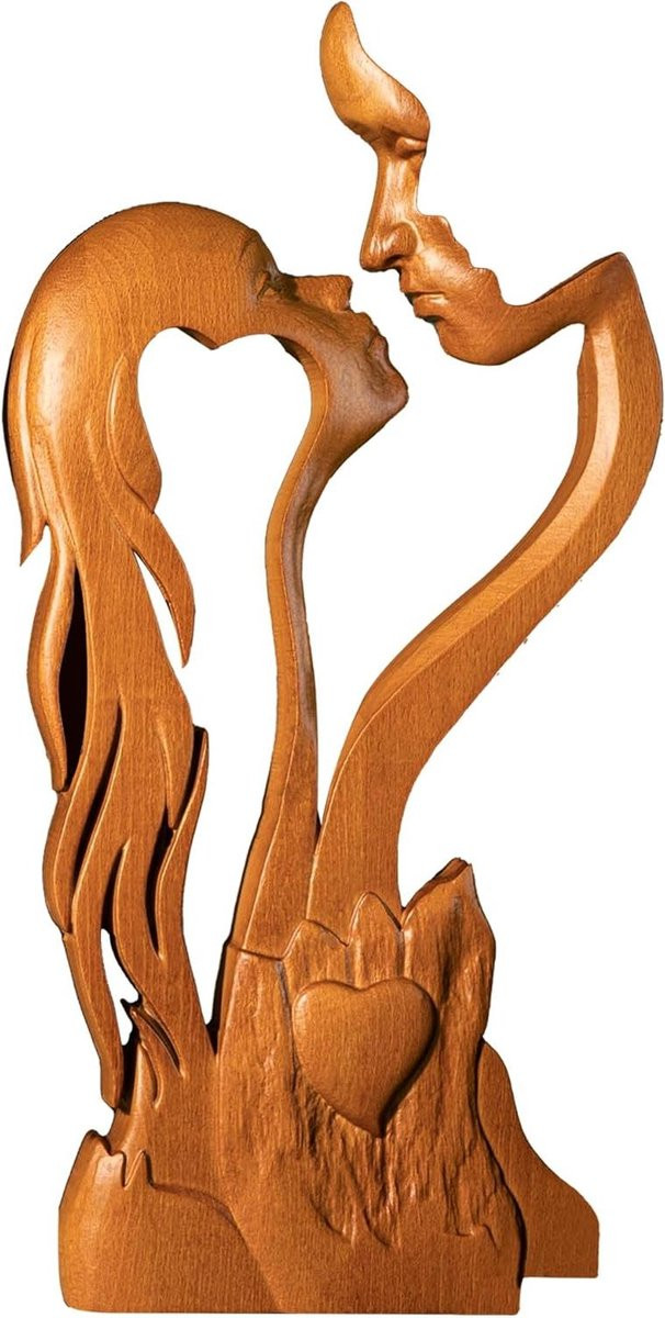 Handgemaakt houten liefdesbeeld abstract kussend paar van natuurlijk beukenhout