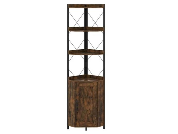 Helloshop26 Eckschrank mit Stauraum und offenen Regalen, 38 x 38 x 180 cm, Industrie-Design, Mehrzweck-Holz, Braun, 20_0019082