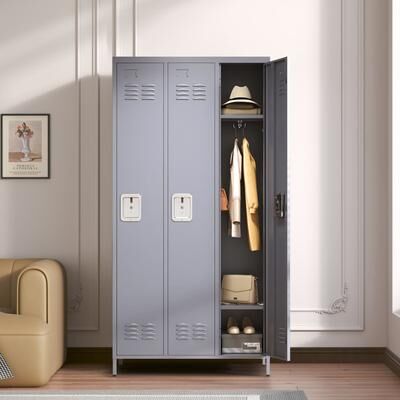 DEVERA 3-Door 72 Inch Metal Storage Locker with Lock
