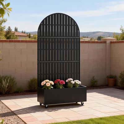 Uixe Arched Decorative Metal Privacy Screen with Planter Box Wheels
