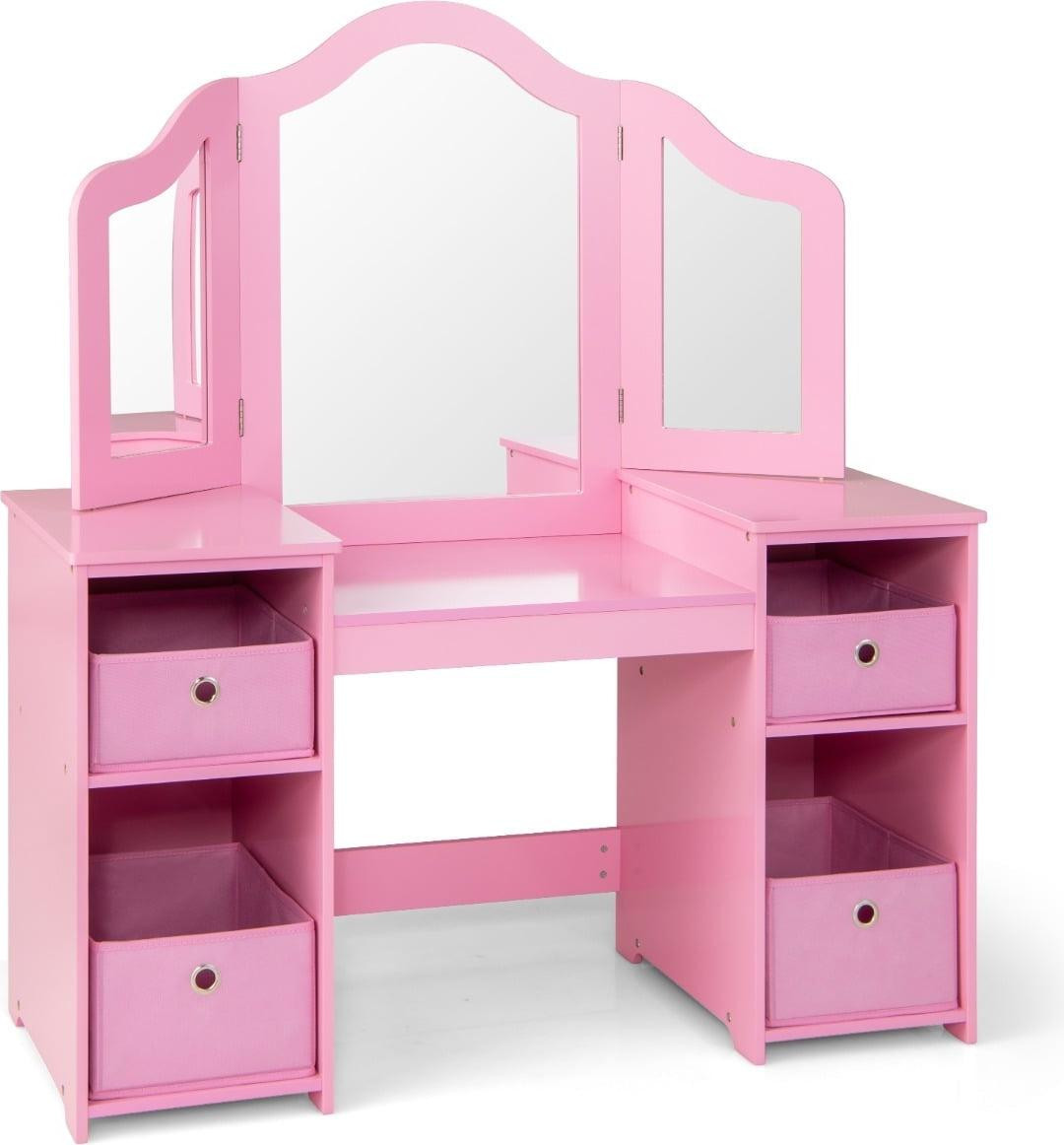 Northix Kindertafel met spiegel en opbergruimte - roze