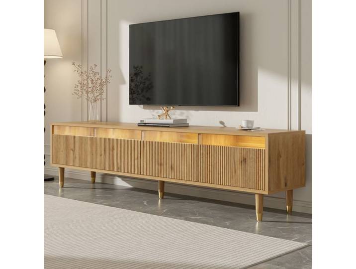 Meuble TV - TANANT - Moderne - 4 tiroirs - Éclairage LED - Bois marron