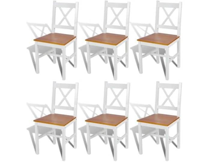 Coespram Esszimmerstühle 6er Set Massivholz Küchenstühle Holz Weiß Natur Ergonomische Holzsessel für Küche und Esszimmer: Stabil belastbar bis 110 kg, leicht zu reinigen dank glatter Lackierung.