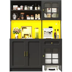 KÜCHENSCHRANK Schwarz 130x180 cm mit App-LED & Saugroboter-Garage