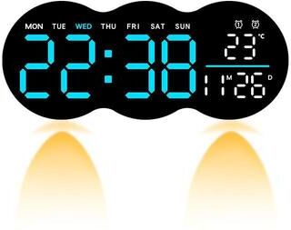 Everyday Crate SmartGlow LED Digital Wall Clock With Remote Control, Alarm & Temperature Display blue Light