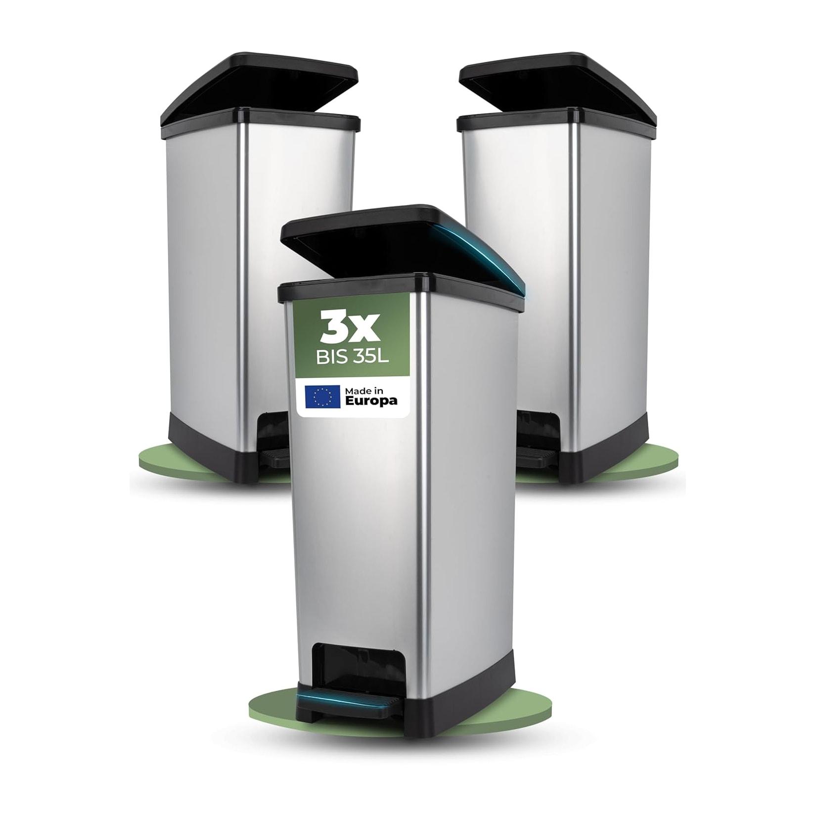 Novaliv 3x Großer Mülleimer mit Deckel - 35L Tretmülleimer mit Soft-Close-System - Stabiler Abfalleimer mit Deckel & Fußpedal - Geruchsdichter Mülleimer Küche u.v.m - Treteimer Müllbehälter