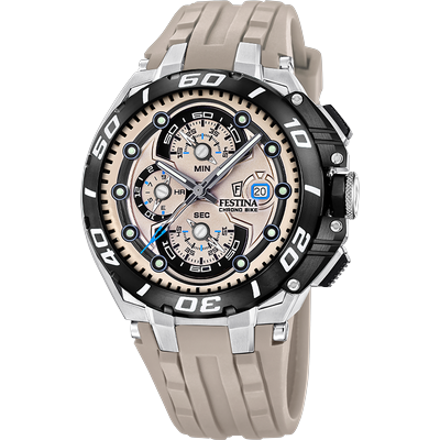 Chronograph FESTINA "Chrono Bike", beige (hellbraun, hellbraun, schwarz, hellbraun, schwarz), Armbanduhren, Herren, silberfarben-schwarz, Chronograph, Quarzuhr, Armbanduhr, Herrenuhr, analog, Tag, Stoppfunktion