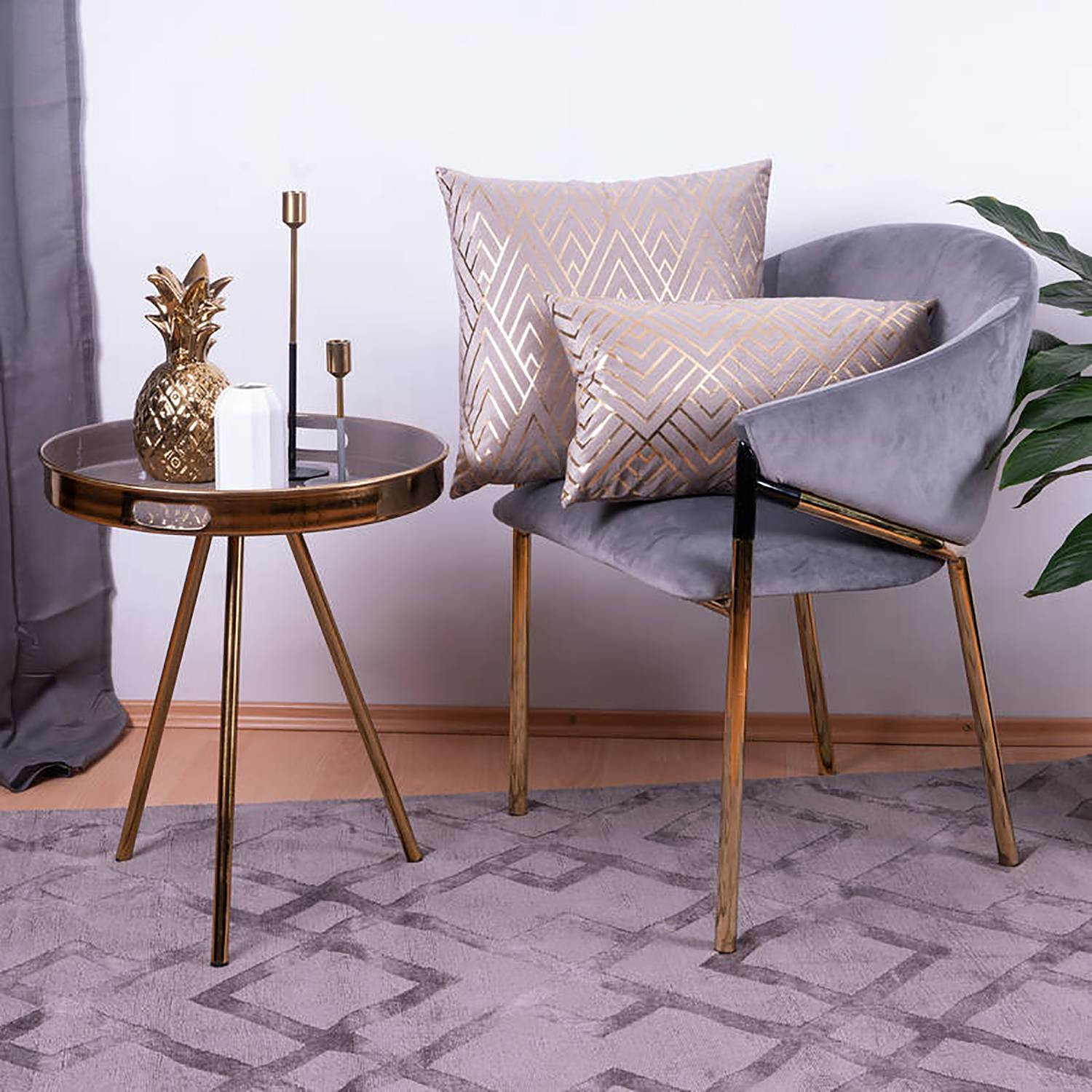 home24 Sierkussen Prisma II Goud/Beige/Taupe Fluweel