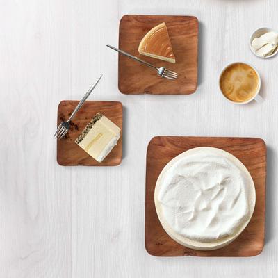 INOX artisans Tressa Acacia Wood Square Plates (Set of 3)
