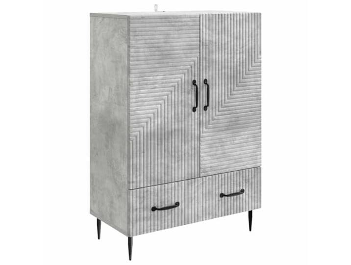 KPOTUERTU Sideboard Betongrau 66 x 34,5 x 95 cm Holzwerkstoff Schubladen, 90°-Pendeltüren, konische Metallbeine, Stangengriffe, feuchtes Tuch