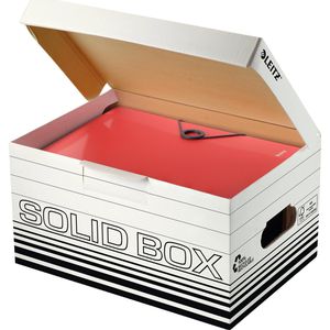 Leitz Archivcontainer 6117-00-01, Solid S, für Ordner, Klappdeckel, weiß / schwarz, 10 Stück
