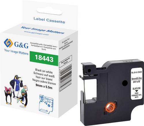 G&G Schriftband Vinyl Bandfarbe: Weiß Schriftfarbe: Schwarz 9 mm 5.5 m