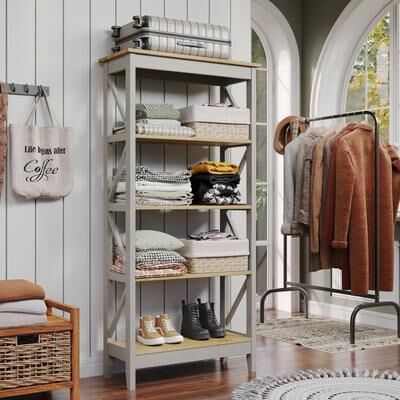Furniture Dash   Wood Shelf Unit 5 Tier Corona Gray