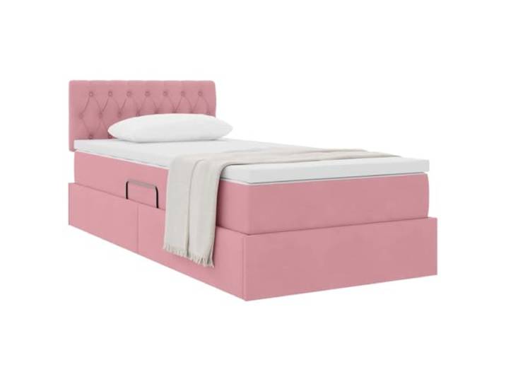 KTHLBRH Boxspringbett mit Matratze Rosa 100 x 200 cm Samt Hydraulisches Heben, Metallrahmen, Kopfteil inklusive, Topper 5 cm, maximale Belastung 140 kg