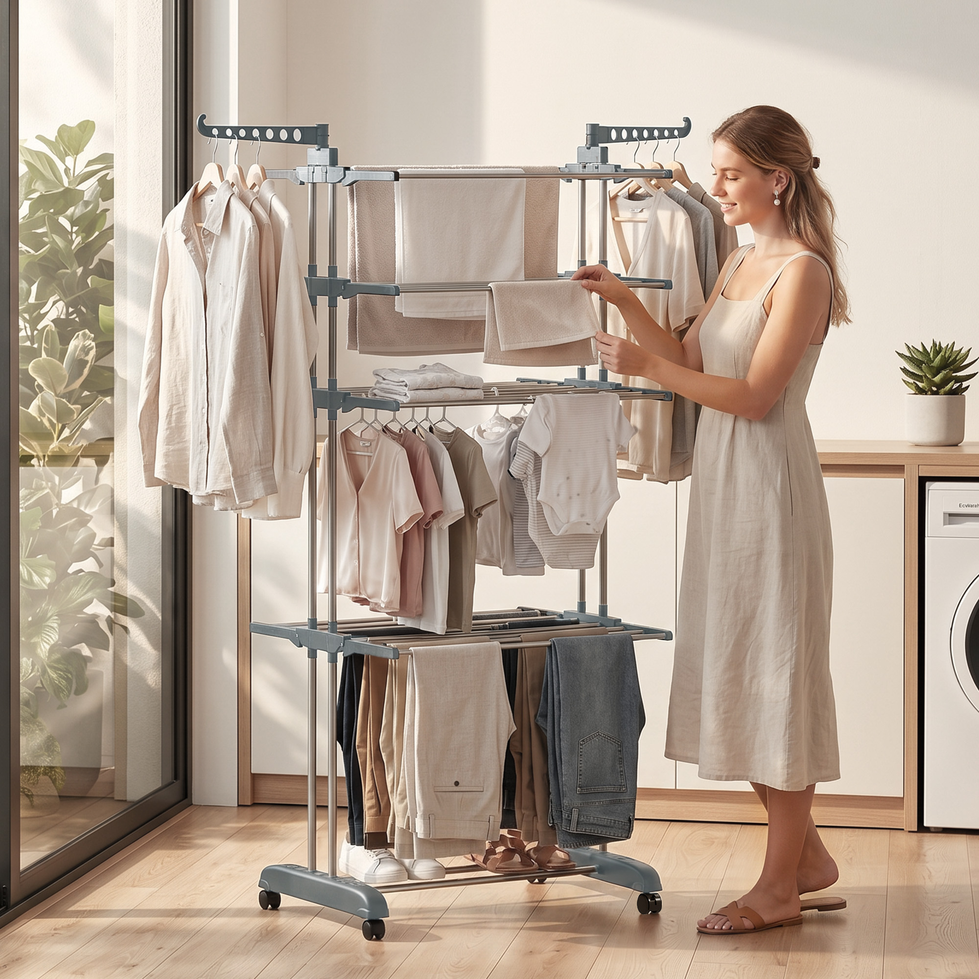 Homcom Stendibiancheria pieghevole 5 livelli con ruote, Grigio   Aosom Italy