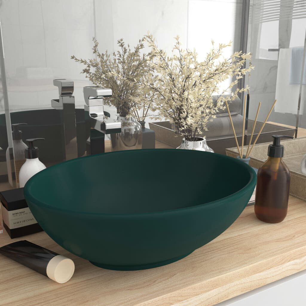 Belfry Bathroom Gline 400 mm L x 330 mm W Ceramic Oval Sink Dark Green 330mm W