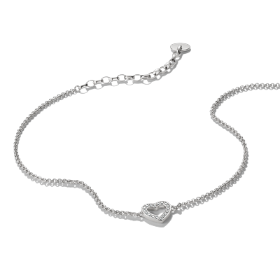 Fußkette THOMAS SABO "Fußkettchen mit Zirkonia-Herz" Gr. 27, silber (silberfarben, kristallweiß, kristallweiß), Fußketten, Damen, 27, Metall, mit Zirkonia (synth.)