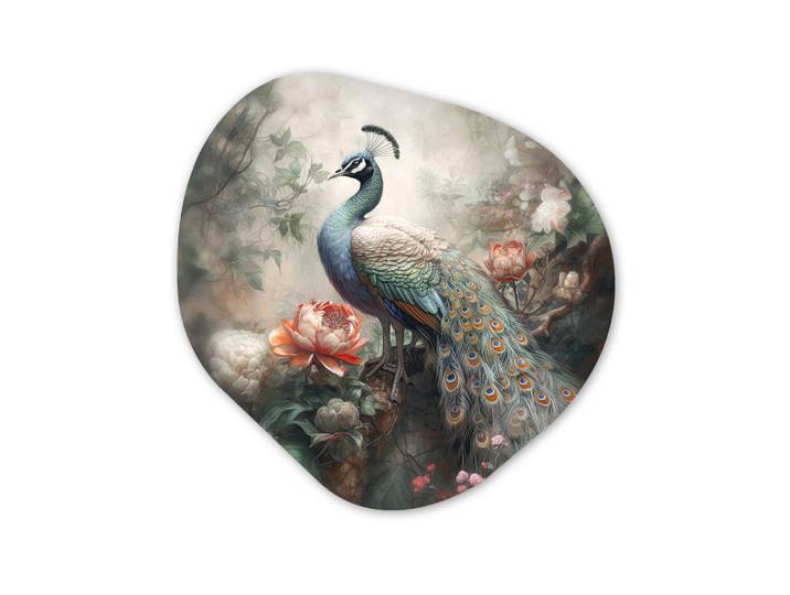 MuchoWow Wandbild Pfau - Pfauenfedern - Vogel - Dschungel - Blumen Room Decor 90x90 cm, Smaragdgrün, Kunststoff, Organisch, 90x90 cm, einfache und schnelle Anbringung, Bilder & Rahmen, Bilder, Sonstige Wandbilder