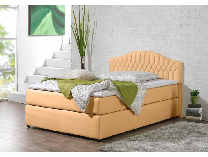 Boxspringbett, Mikrovelours, Braun (Karamell), 100×200 cm, Bonnell-Federkernmatratze, H3, Maintal