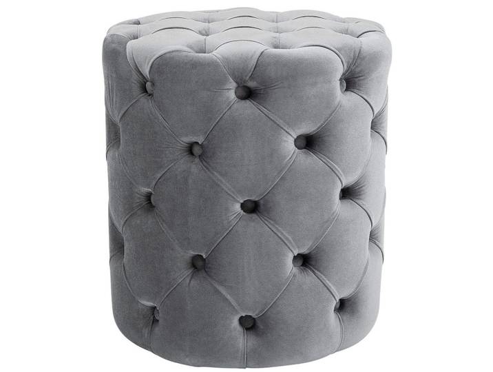 CLP Sitzpouf rund Samt Grau, Holz, Rund, 42x46x42 cm, Poufs